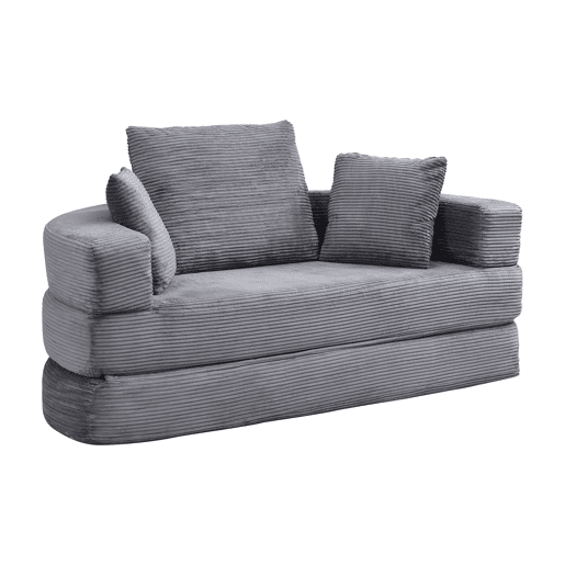 Sofá-cama dobrável 173x176 cm - Modular, almofadas incluídas, estofado em veludo cotelê - Cinza