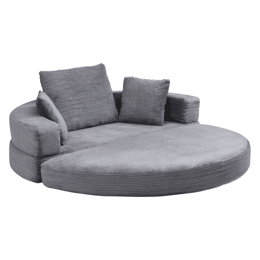 Sofá-cama dobrável 173x176 cm - Modular, almofadas incluídas, estofado em veludo cotelê - Cinza