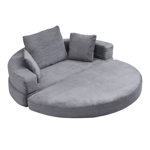 Sofá-cama dobrável 173x176 cm - Modular, almofadas incluídas, estofado em veludo cotelê - Cinza