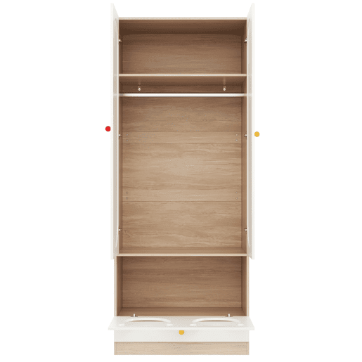 Armário infantil 160x50x200 cm - 2 peças, barra para pendurar, cama para gato - Branco+Natural