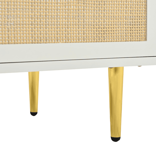Armário 80x48x175 cm - 2 portas, gaveta em rattan, barra para roupas, pés e puxadores metálicos - Natural+Branco