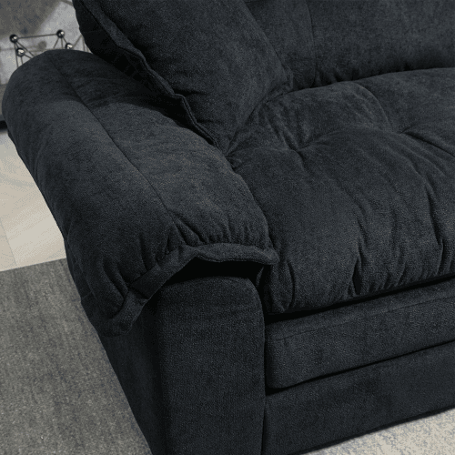 Sofá de 2 peças 3+2 lugares - Chenille, almofadas decorativas, assento profundo - Preto