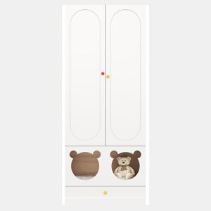 Armário infantil 80x50x200 cm - com barra para pendurar e cama para gato, puxadores em cerâmica - Natural+Branco