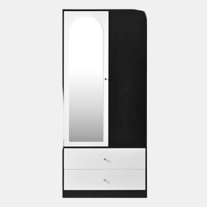 Armário com espelho 80x40x180 cm - 1 porta, 2 gavetas, 4 prateleiras - Preto e branco