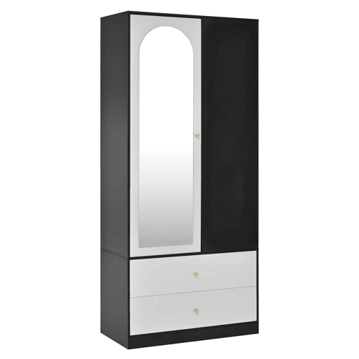 Armário com espelho 80x40x180 cm - 1 porta, 2 gavetas, 4 prateleiras - Preto e branco Armário com espelho 80x40x180 cm - 1 porta, 2 gavetas, 4 prateleiras - Preto e branco