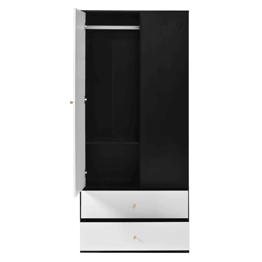 Armário com espelho 80x40x180 cm - 1 porta, 2 gavetas, 4 prateleiras - Preto e branco Armário com espelho 80x40x180 cm - 1 porta, 2 gavetas, 4 prateleiras - Preto e branco