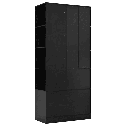 Armário com espelho 80x40x180 cm - 1 porta, 2 gavetas, 4 prateleiras - Preto e branco Armário com espelho 80x40x180 cm - 1 porta, 2 gavetas, 4 prateleiras - Preto e branco