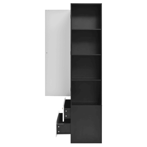 Armário com espelho 80x40x180 cm - 1 porta, 2 gavetas, 4 prateleiras - Preto e branco Armário com espelho 80x40x180 cm - 1 porta, 2 gavetas, 4 prateleiras - Preto e branco