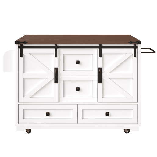 Carrinho de cozinha multifuncional - com mesa rebatível, 3 gavetas e 2 portas - Branco
