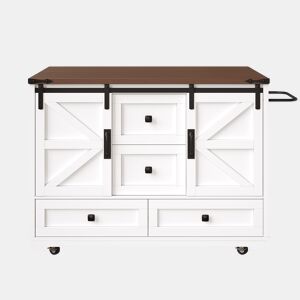 Carrinho de cozinha multifuncional - com mesa rebatível, 3 gavetas e 2 portas - Branco