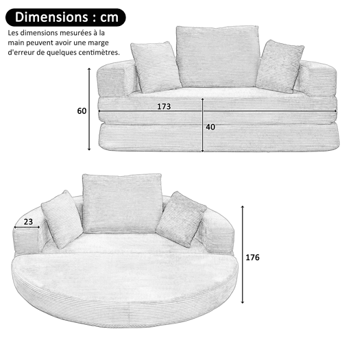 Sofá-cama dobrável multifuncional 173x176 cm - Modular com almofadas, tecido chenille - Laranja
