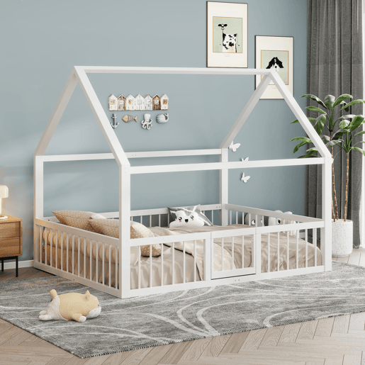 Cama metálica 140x200 cm - Estrutura de ferro, sem colchão, com adornos - Branco