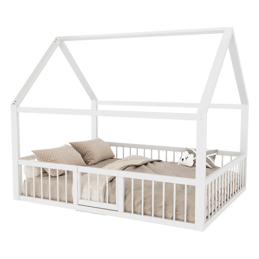 Cama metálica 140x200 cm - Estrutura de ferro, sem colchão, com adornos - Branco