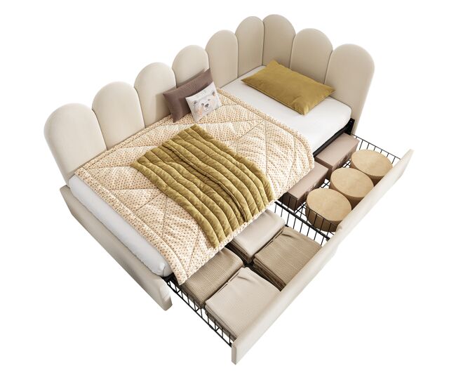 Cama individual de terciopelo 90x200 cm,beige
