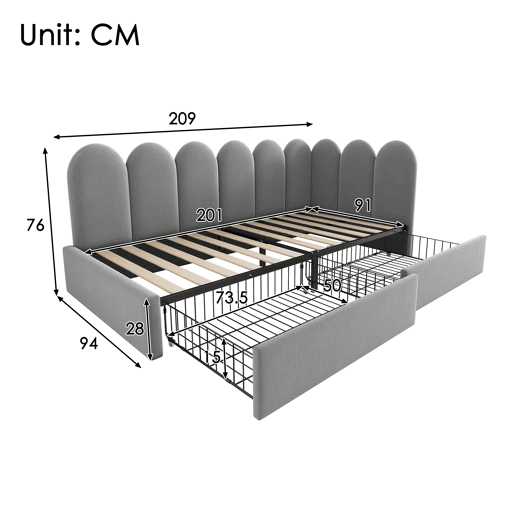 Cama de solteiro de veludo 90x200 cm,cinza Cama de solteiro de veludo 90x200 cm,cinza