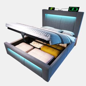 Cama de solteiro de veludo 90x200 cm com armazenamento e luz led,cinza