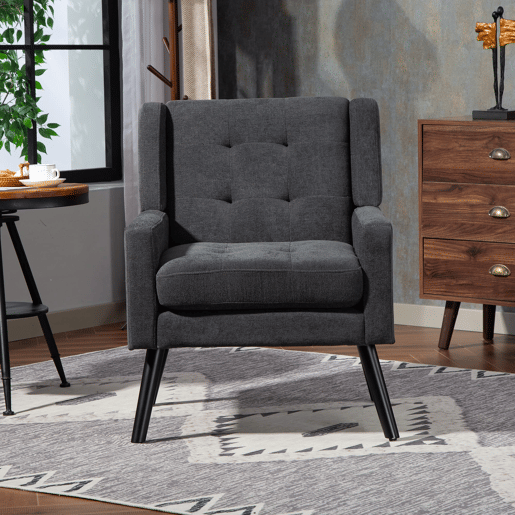 Conjunto de poltronas decorativas de 1 e 2 lugares - espuma de alta densidade, pernas de madeira - cinza escuro