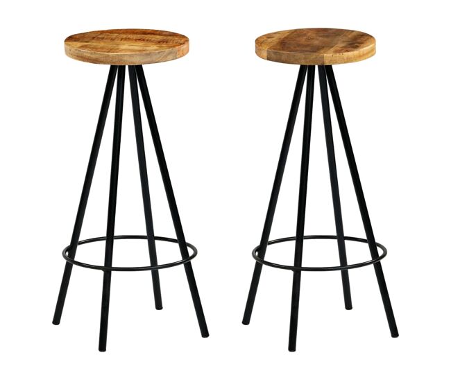 Vidaxl taburetes de barra de cocina 2 unidades madera maciza de mango