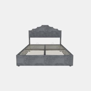 Cama estofada 140x200 - cabeceira macia e confortável, arrumação com pistão pneumático - cinzento
