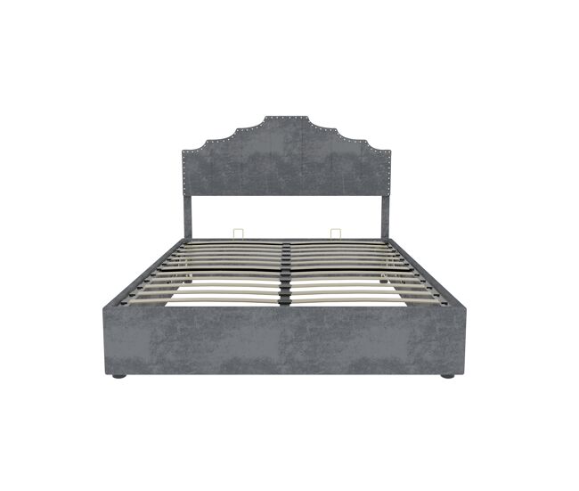 Cama tapizada 140x200 - cabezal suave y cómodo, almacenamiento con pistón neumático - gris