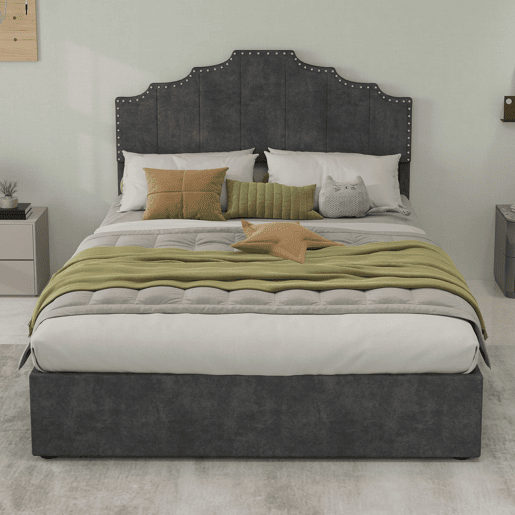 Cama estofada 140x200 - cabeceira macia e confortável, arrumação com pistão pneumático - cinzento