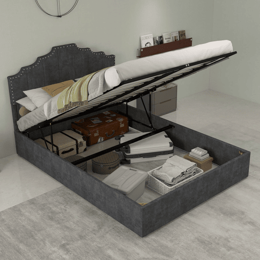 Cama estofada 140x200 - cabeceira macia e confortável, arrumação com pistão pneumático - cinzento