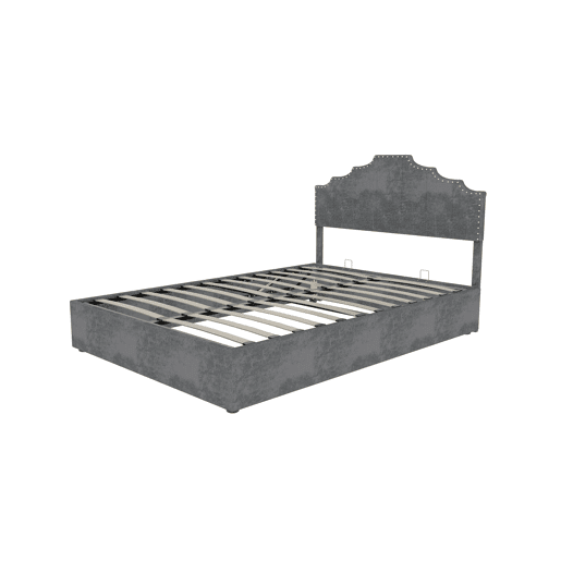Cama estofada 140x200 - cabeceira macia e confortável, arrumação com pistão pneumático - cinzento