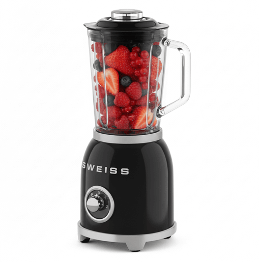 Liquidificadora vintage SWEISS MXV9 de 1000 W com jarro de 1,5 L, função pulse e lâminas em aço inoxidável, preto