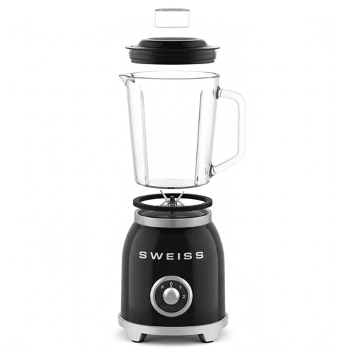 Liquidificadora vintage SWEISS MXV9 de 1000 W com jarro de 1,5 L, função pulse e lâminas em aço inoxidável, preto