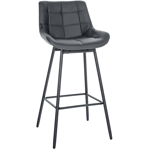 Banqueta giratória x1 com apoio para os pés estofamento em PVC cinza escuro base de metal preto com quatro pés 10_0005467