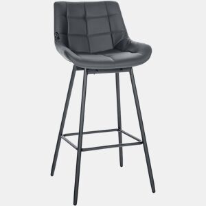 Banqueta giratória x1 com apoio para os pés estofamento em PVC cinza escuro base de metal preto com quatro pés 10_0005467