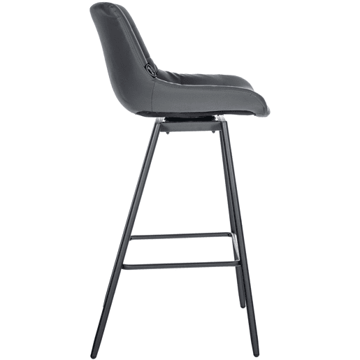 Banqueta giratória x1 com apoio para os pés estofamento em PVC cinza escuro base de metal preto com quatro pés 10_0005467