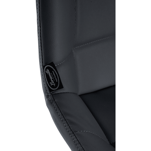 Banqueta giratória x1 com apoio para os pés estofamento em PVC cinza escuro base de metal preto com quatro pés 10_0005467