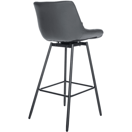 Banqueta giratória x1 com apoio para os pés estofamento em PVC cinza escuro base de metal preto com quatro pés 10_0005467