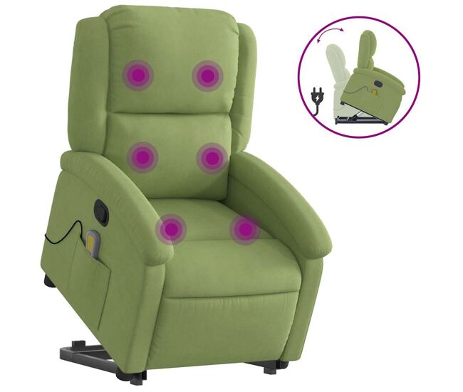 Vidaxl sillón reclinable de masaje elevable terciopelo verde claro