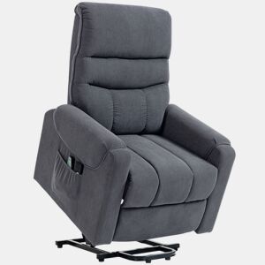 HOMCOM Poltrona de Massagem Relax Poltrona Levanta Pessoas com Reclinação Elétrica em até 135° com Controle Remoto e 8 Zonas de Massagem Estofado em Veludo Cotelê e Acolchoada 83x92x110 cm Cinza