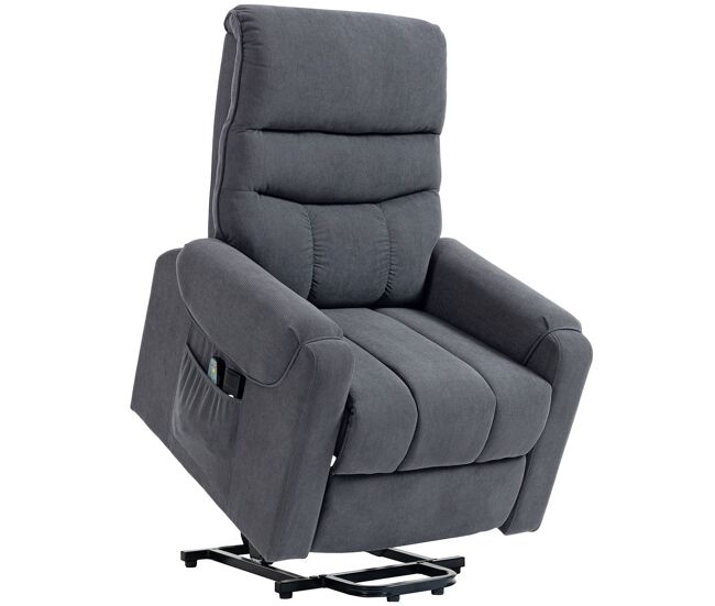 Homcom sillón relax reclinable eléctrico levanta personas, sillón elevador con 8 puntos de masaje, 2 controles remotos, reposapiés, tapizado en pana, acolchado grueso, bolsillo lateral, gris