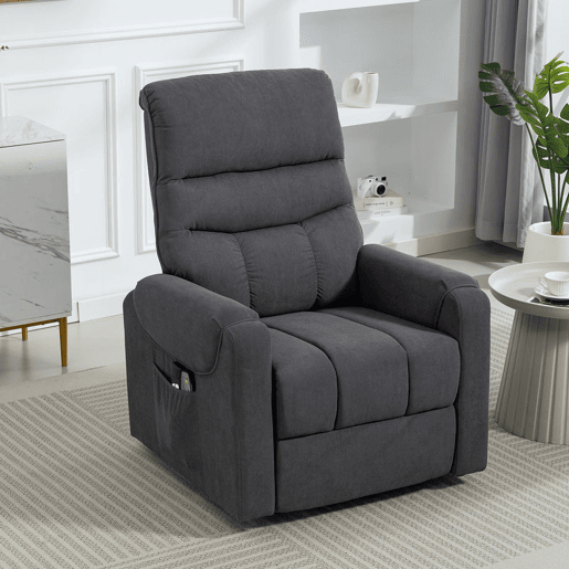 HOMCOM Poltrona de Massagem Relax Poltrona Levanta Pessoas com Reclinação Elétrica em até 135° com Controle Remoto e 8 Zonas de Massagem Estofado em Veludo Cotelê e Acolchoada 83x92x110 cm Cinza