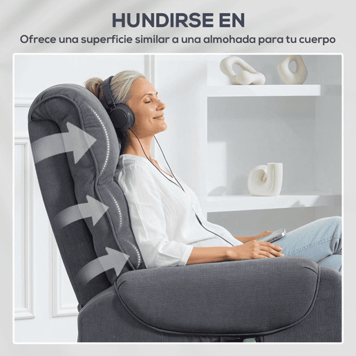 HOMCOM Poltrona de Massagem Relax Poltrona Levanta Pessoas com Reclinação Elétrica em até 135° com Controle Remoto e 8 Zonas de Massagem Estofado em Veludo Cotelê e Acolchoada 83x92x110 cm Cinza