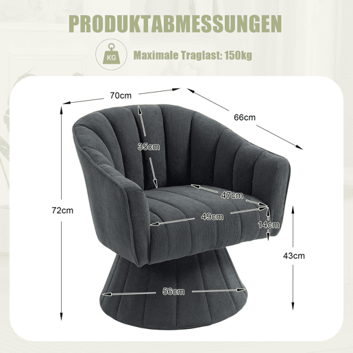 Cadeira de escritório 360° - Encosto ergonómico, apoios de braços envolventes, design moderno - Cinza escuro