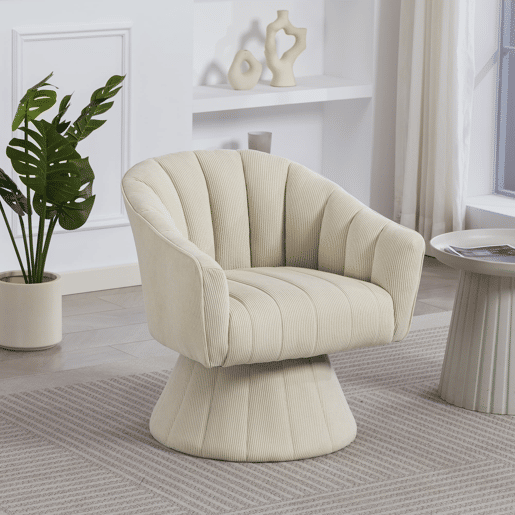 Cadeira giratória 360° - encosto e assento ergonómicos, apoios de braços envolventes, design moderno - Bege