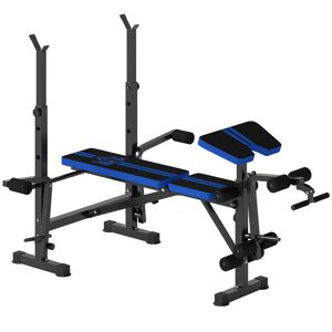 HOMCOM Banco de Musculação Multifuncional com Encosto Ajustável, Suporte para Barras Regulável, Extensão de Pernas, Curl de Pregador, Borboleta, Treino para Casa e Ginásio, Azul