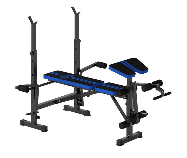 Homcom banco de musculación multifuncional, banco de pesas con respaldo ajustable, soporte para barras regulable, extensión de piernas, curl de