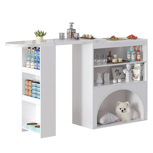 Mesa de bar extensível e mesa de jantar 120(+80)×40×100 cm - Com área para animais de estimação, sem prato nem almofada, Branca Mesa de bar extensível e mesa de jantar 120(+80)×40×100 cm - Com área para animais de estimação, sem prato nem almofada, Branca