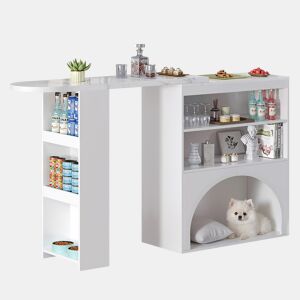 Mesa de bar extensível e mesa de jantar 120(+80)×40×100 cm - Com área para animais de estimação, sem prato nem almofada, Branca