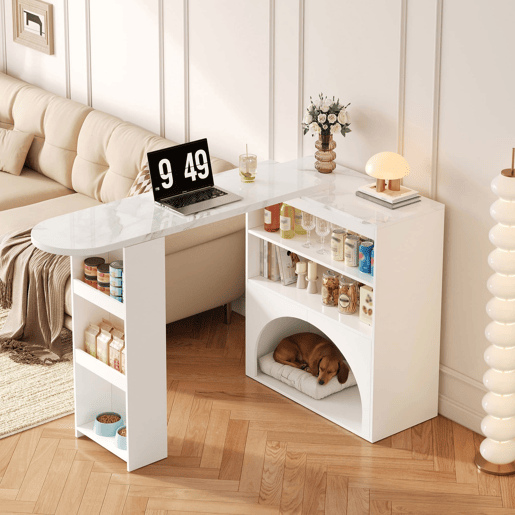 Mesa de bar extensível e mesa de jantar 120(+80)×40×100 cm - Com área para animais de estimação, sem prato nem almofada, Branca Mesa de bar extensível e mesa de jantar 120(+80)×40×100 cm - Com área para animais de estimação, sem prato nem almofada, Branca