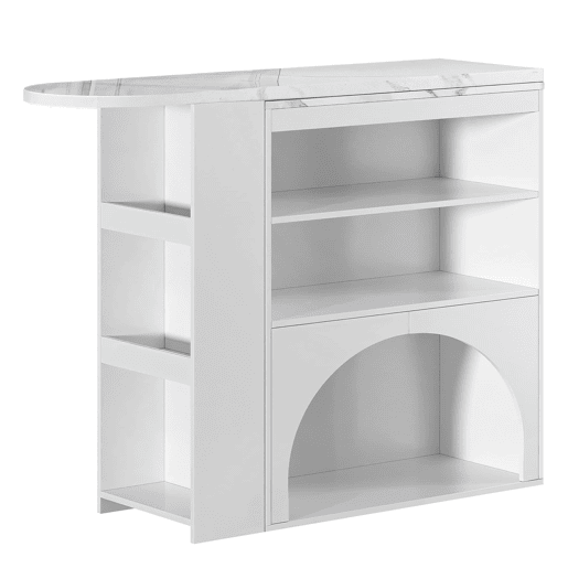 Mesa de bar extensível e mesa de jantar 120(+80)×40×100 cm - Com área para animais de estimação, sem prato nem almofada, Branca Mesa de bar extensível e mesa de jantar 120(+80)×40×100 cm - Com área para animais de estimação, sem prato nem almofada, Branca