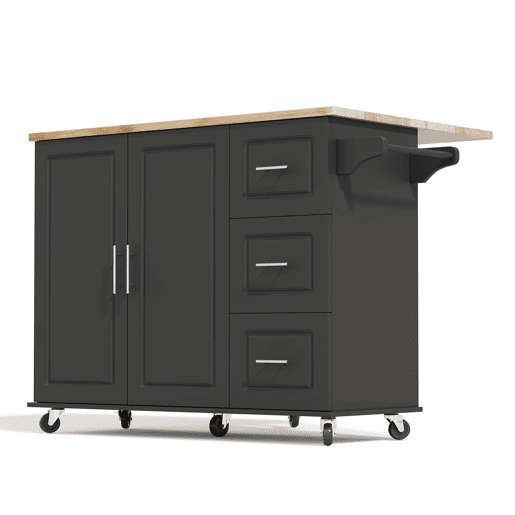 Mesa de cozinha 137x43x92 cm - dobrável, com gavetas e toalheiro - preta