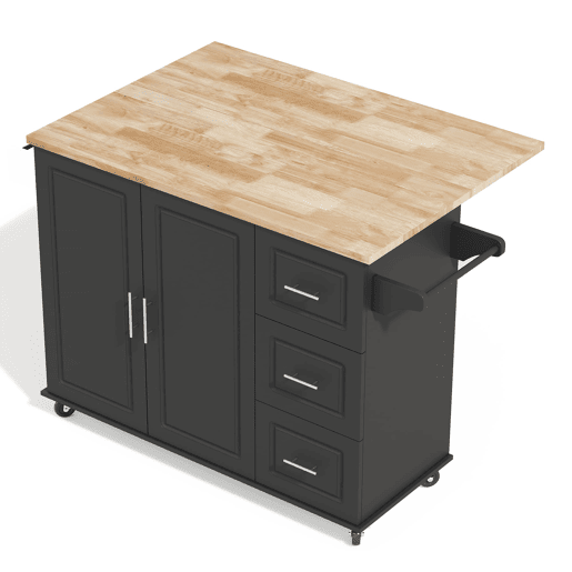 Mesa de cozinha 137x43x92 cm - dobrável, com gavetas e toalheiro - preta