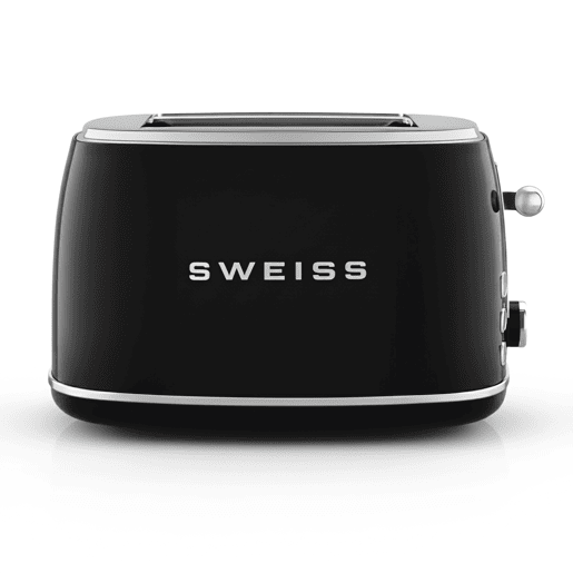 Torradeira vintage SWEISS GRS9 de 850 W com 2 ranhuras, 6 níveis de tostagem e função descongelar, preta